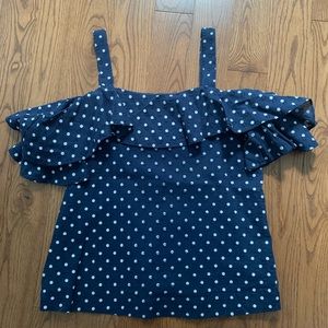 J.Crew navy polka dot off the shoulder top, size 0